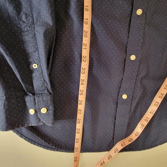 Banana Republic Mens Slim Fit L/S Button Down Shirt Size L Navy with Blue Dots - Picture 4 of 12
